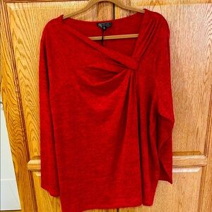 DG2 Red Asymmetrical Ruched 3/4 Sleeve Blouse